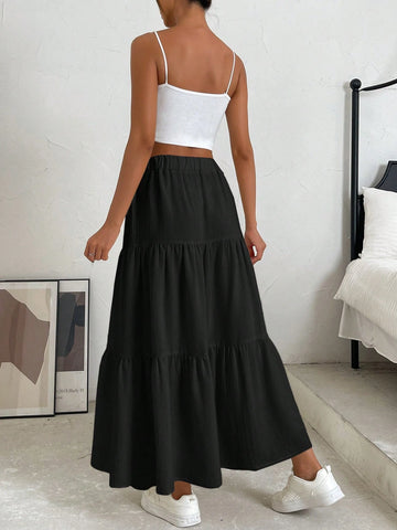 EZwear Solid Layered Hem Skirt