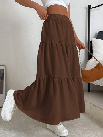 EZwear Solid Layered Hem Skirt