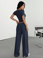 Women's Casual Short Sleeve T-Shirt And Pants shein