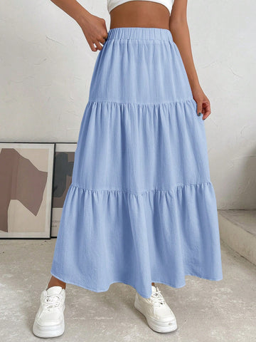 EZwear Solid Layered Hem Skirt