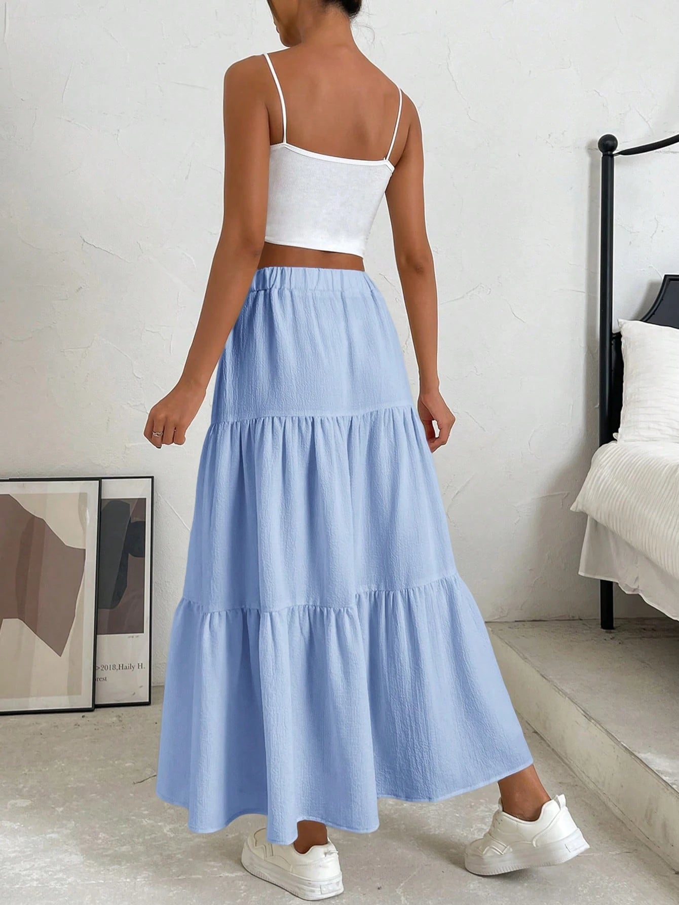 EZwear Solid Layered Hem Skirt