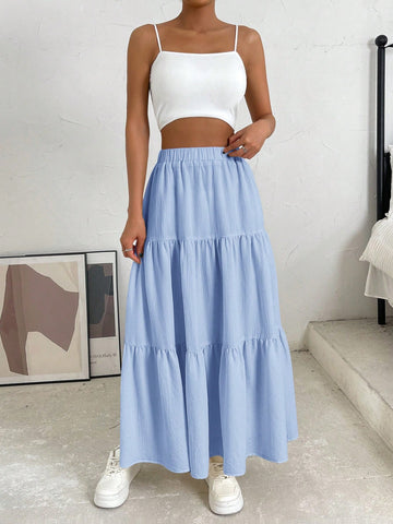 EZwear Solid Layered Hem Skirt