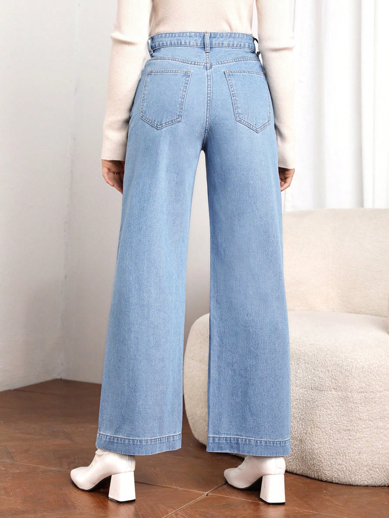 Women's Pocket Design Loose Fit Wide Leg Casual Versatile Jeans