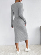 Frenchy Split Thigh Ribbed Knit Tank Dress & Button Front Top shein