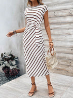 Tie Knotted Striped Side Casual Dress Shein