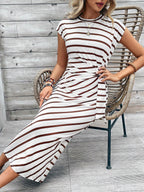 Tie Knotted Striped Side Casual Dress Shein