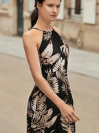 Frenchy Tropical Print Split Thigh Halter Dress Shein