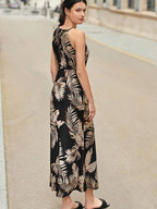 Frenchy Tropical Print Split Thigh Halter Dress Shein