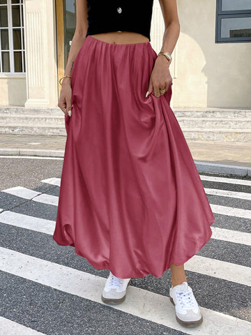Women's Satin Pleated Bubble Long Skirt