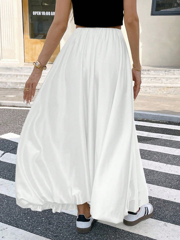 Women's Satin Pleated Bubble Long Skirt