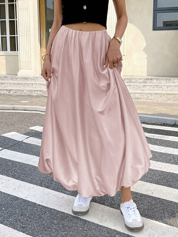 Women's Satin Pleated Bubble Long Skirt