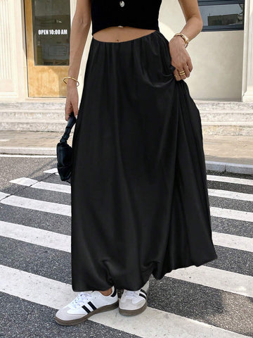 Women's Satin Pleated Bubble Long Skirt