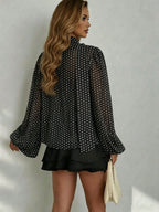 Lantern Sleeve Irregular Print Blouse Shirt shein