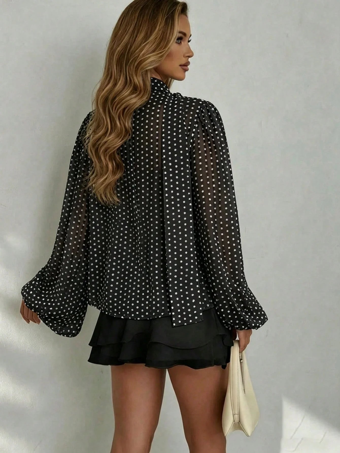 Lantern Sleeve Irregular Print Blouse Shirt shein