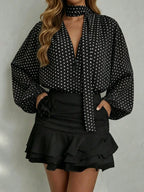 Lantern Sleeve Irregular Print Blouse Shirt shein