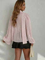 Lantern Sleeve Irregular Print Blouse Shirt shein