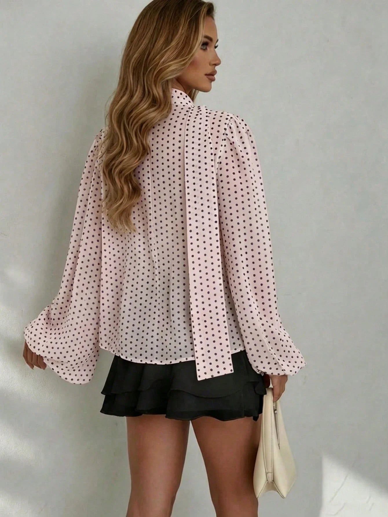 Lantern Sleeve Irregular Print Blouse Shirt shein