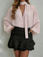Lantern Sleeve Irregular Print Blouse Shirt shein
