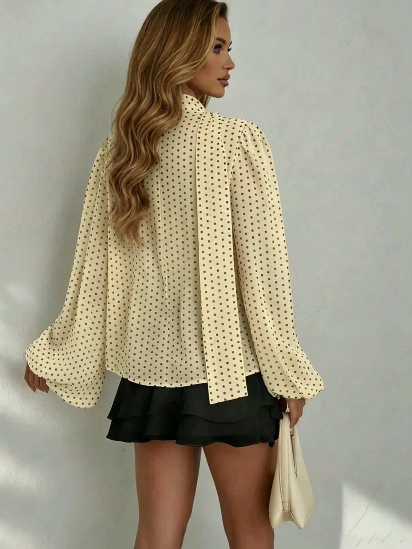 Lantern Sleeve Irregular Print Blouse Shirt shein