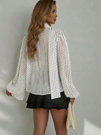 Lantern Sleeve Irregular Print Blouse Shirt shein