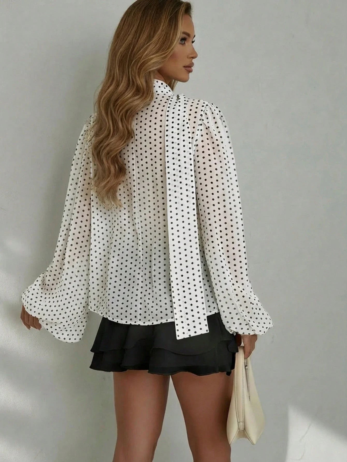 Lantern Sleeve Irregular Print Blouse Shirt shein
