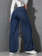 ICON Ladies' Simple Daily Wear Black Baggy Straight Leg Jeans shein