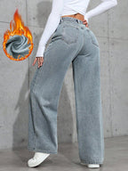 ICON Ladies' Simple Daily Wear Black Baggy Straight Leg Jeans shein