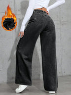 ICON Ladies' Simple Daily Wear Black Baggy Straight Leg Jeans shein