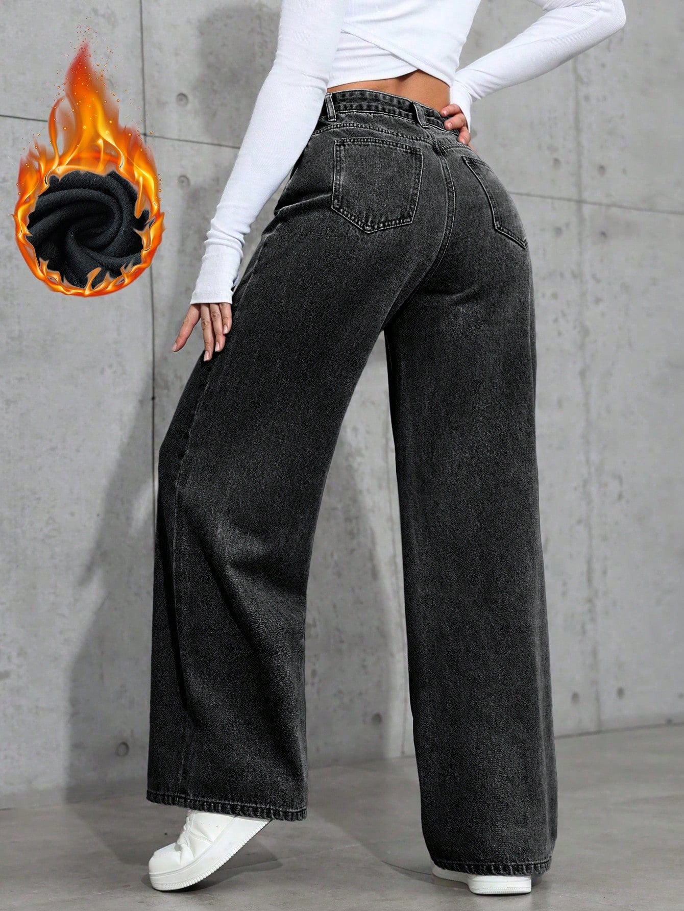 ICON Ladies' Simple Daily Wear Black Baggy Straight Leg Jeans shein