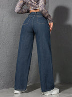 ICON Ladies' Simple Daily Wear Black Baggy Straight Leg Jeans shein