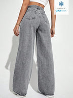 ICON Ladies' Simple Daily Wear Black Baggy Straight Leg Jeans shein