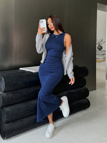 ICON Women's Sleeveless Denim Dress, Form-Fitting