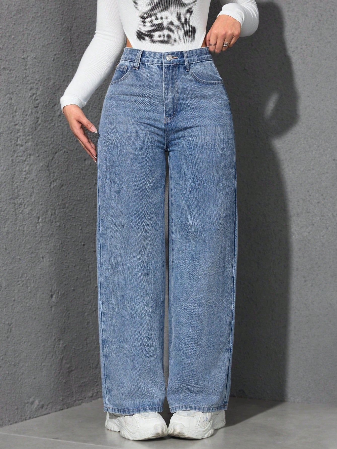 ICON Ladies' Simple Daily Wear Black Baggy Straight Leg Jeans