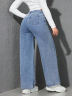 ICON Ladies' Simple Daily Wear Black Baggy Straight Leg Jeans shein