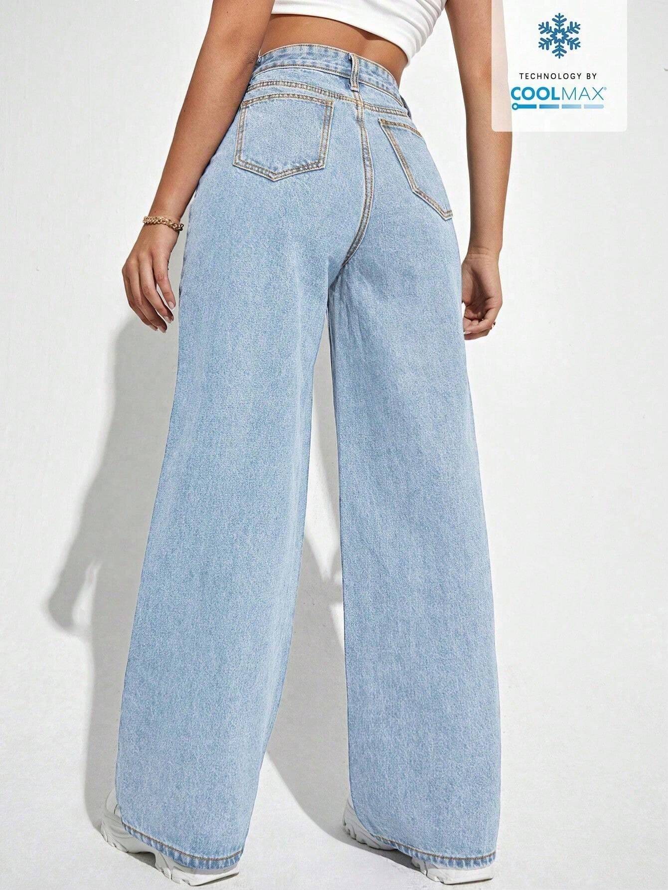 ICON Ladies' Simple Daily Wear Black Baggy Straight Leg Jeans shein