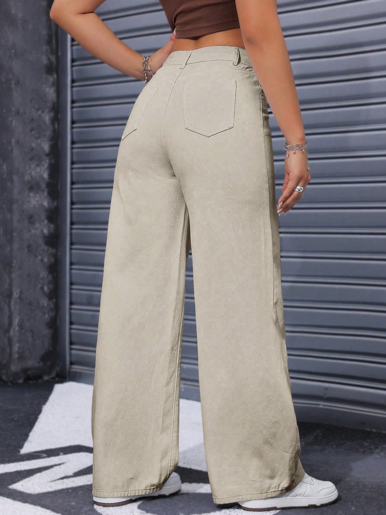 ICON Ladies' Simple Daily Wear Black Baggy Straight Leg Jeans shein