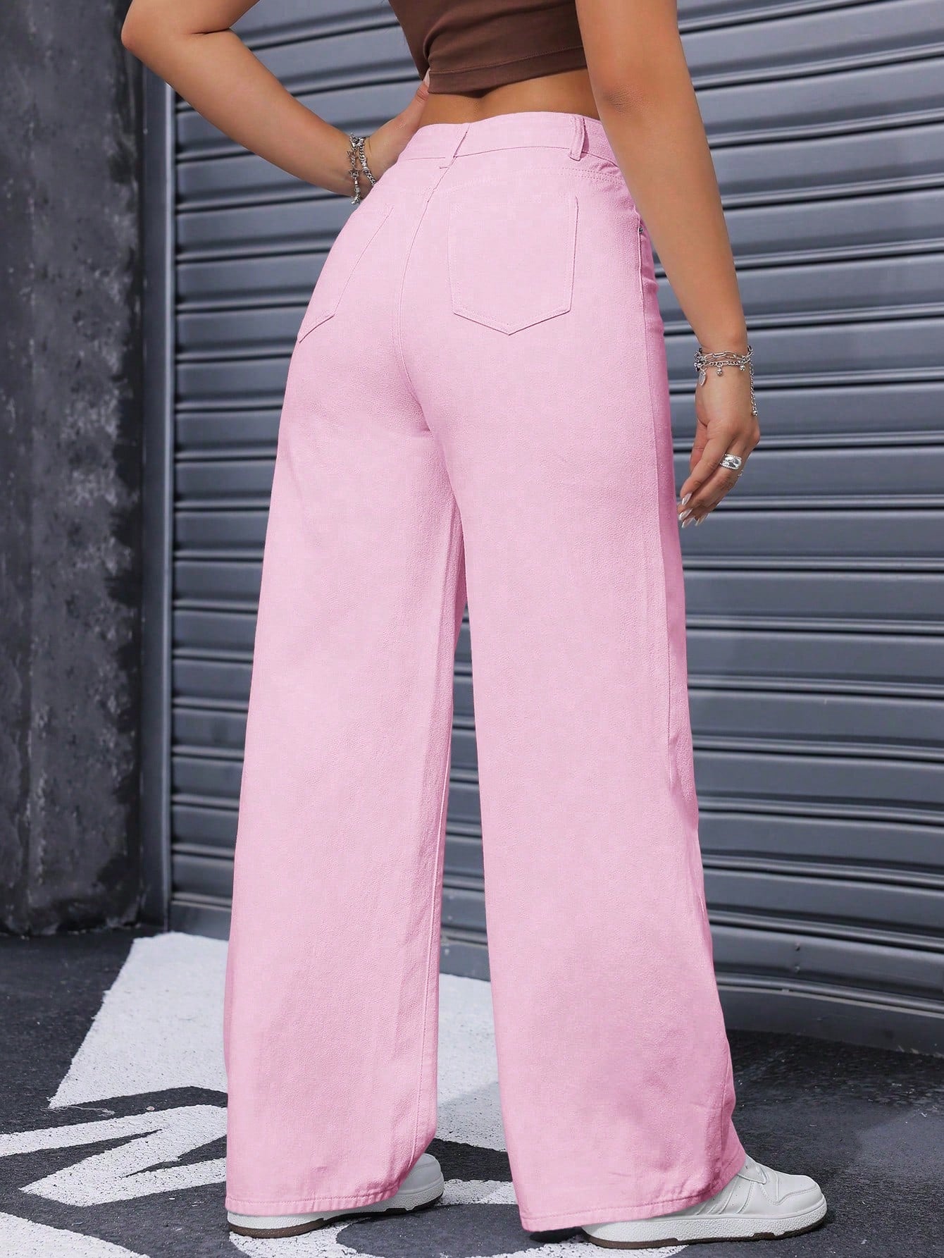 ICON Ladies' Simple Daily Wear Black Baggy Straight Leg Jeans shein