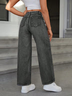ICON Ladies' Simple Daily Wear Black Baggy Straight Leg Jeans shein