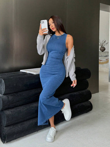 ICON Women's Sleeveless Denim Dress, Form-Fitting