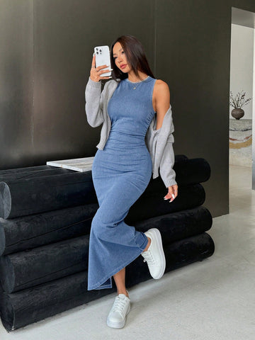 ICON Women's Sleeveless Denim Dress, Form-Fitting