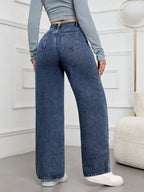 ICON Ladies' Simple Daily Wear Black Baggy Straight Leg Jeans shein