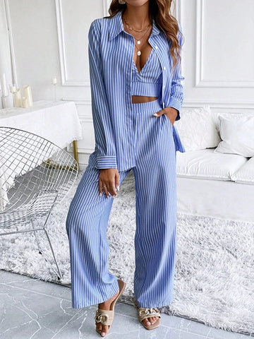 Az Striped Long Sleeve Top And Pants Set