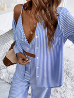 Az Striped Long Sleeve Top And Pants Set shein