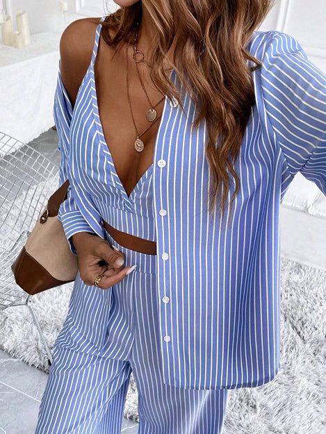 Az Striped Long Sleeve Top And Pants Set shein