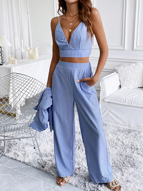Az Striped Long Sleeve Top And Pants Set shein