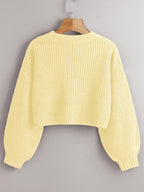 Chiquease Solid Drop Shoulder Crop Sweater shein