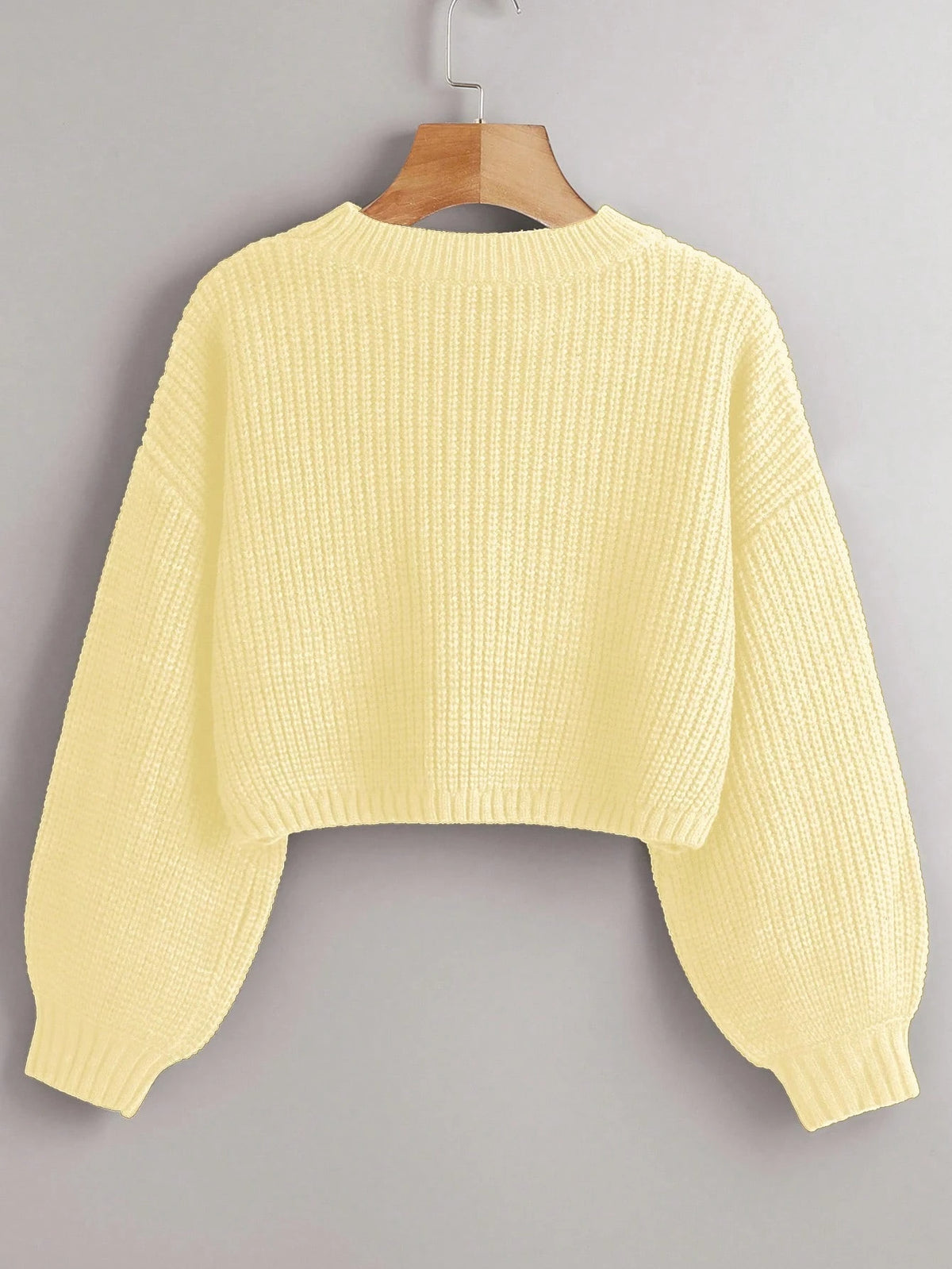 Chiquease Solid Drop Shoulder Crop Sweater shein