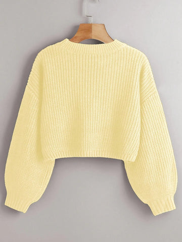 Chiquease Solid Drop Shoulder Crop Sweater
