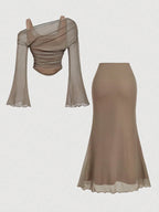 MOD Floral Print T-Shirt Paired With Slim Fit Maxi Skirt shein