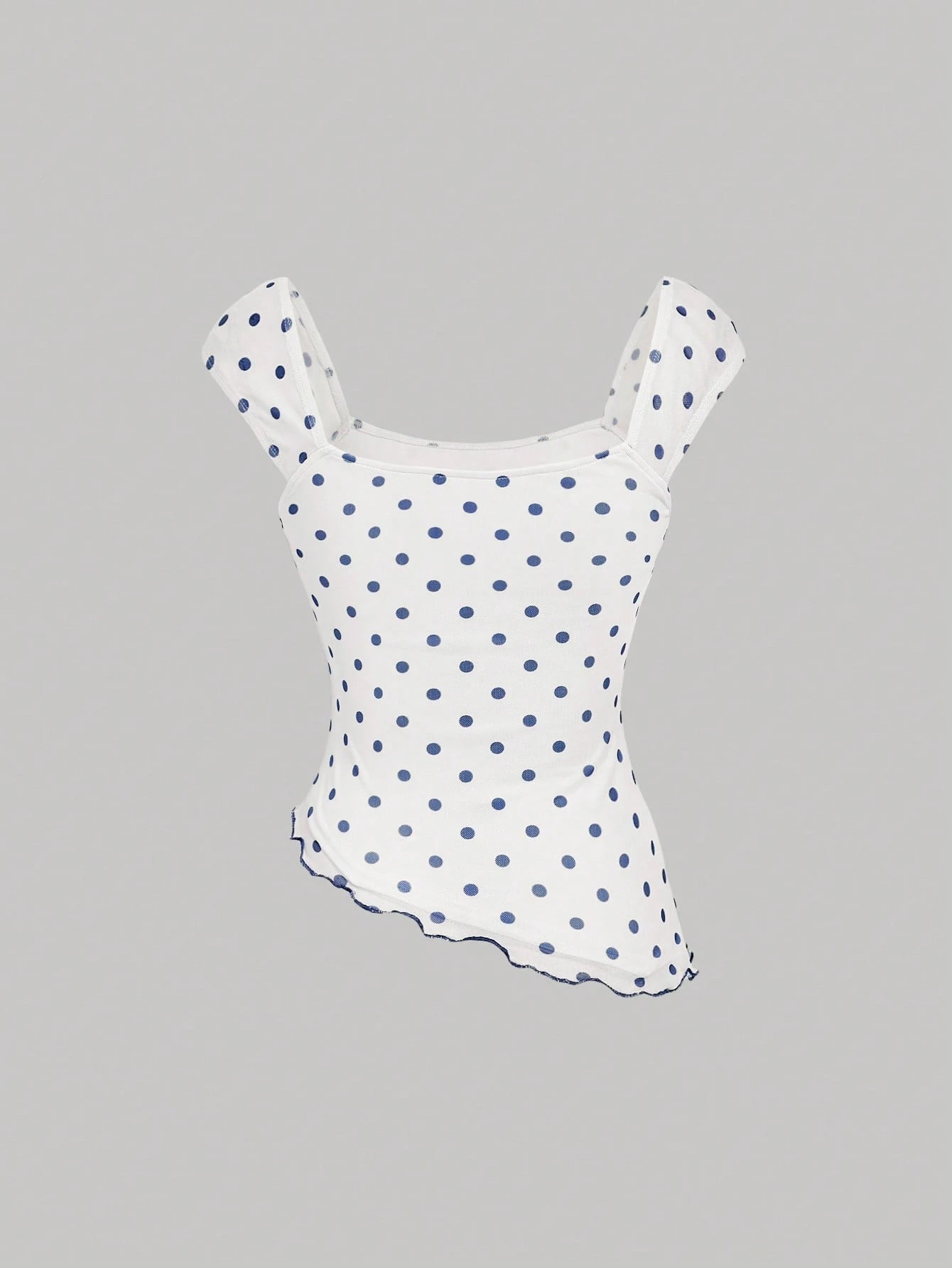 MOD Asymmetric Bow Knot Ruched Hem Polka Dot Print Blouse